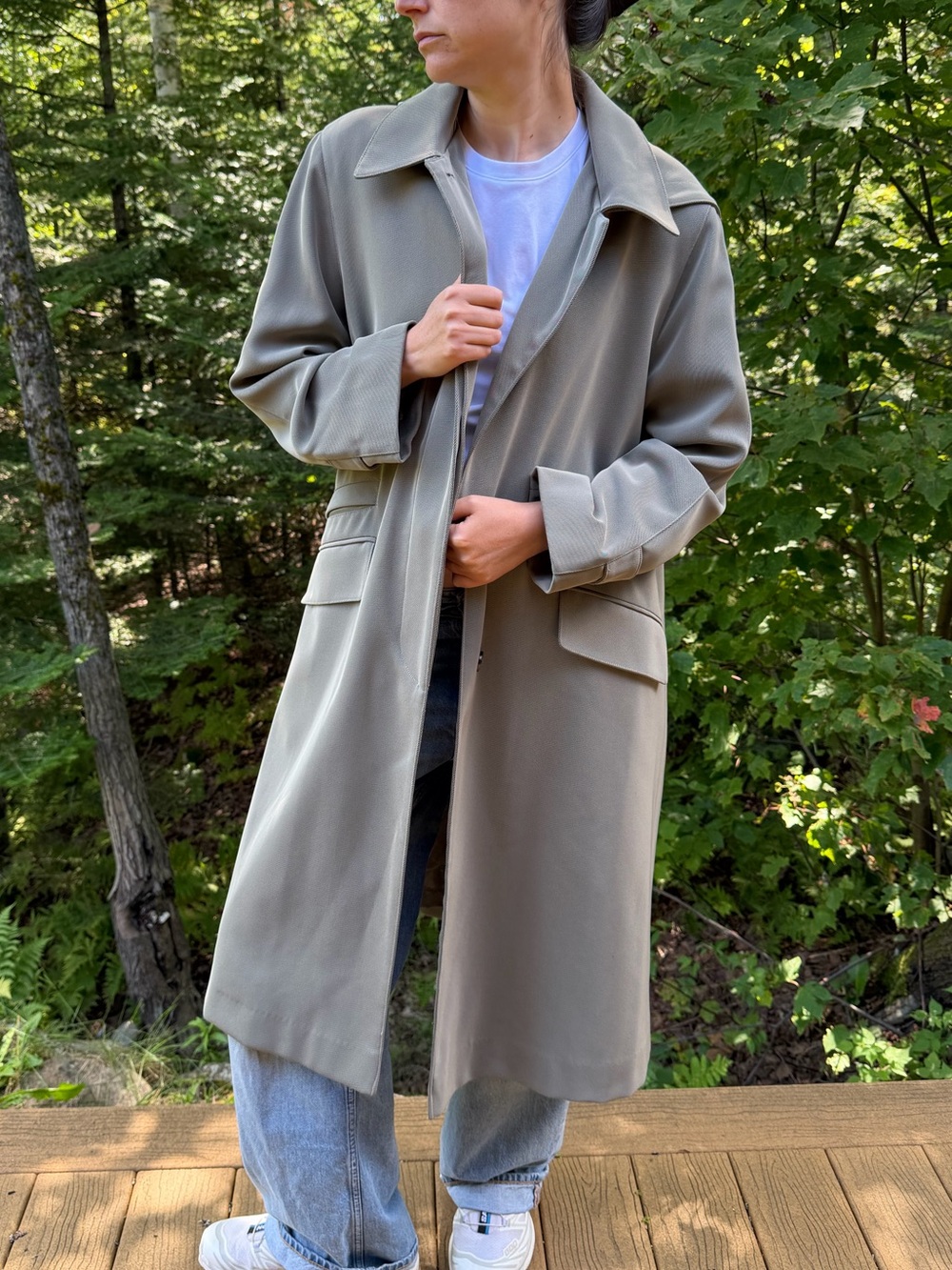 Apropos Hooded Trench Coat - Sage Grey - Size 10
